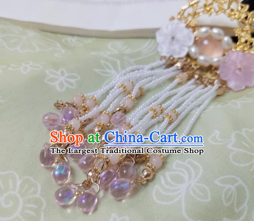 Chinese Ancient Empress Shell Flower Hair Claws Hairpins Hair Accessories Handmade Ming Dynasty Palace Tassel Hair Sticks