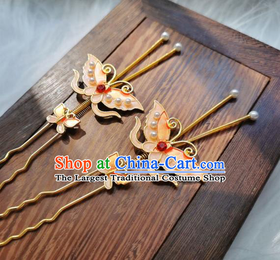Chinese Ming Dynasty Pink Butterfly Hair Stick Handmade Hair Accessories Hanfu Ancient Princess Hairpins