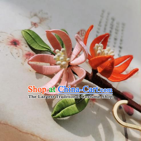 Chinese Classical Silk Peach Blossom Hair Stick Handmade Hanfu Hair Accessories Ancient Song Dynasty Court Flowers Hairpins