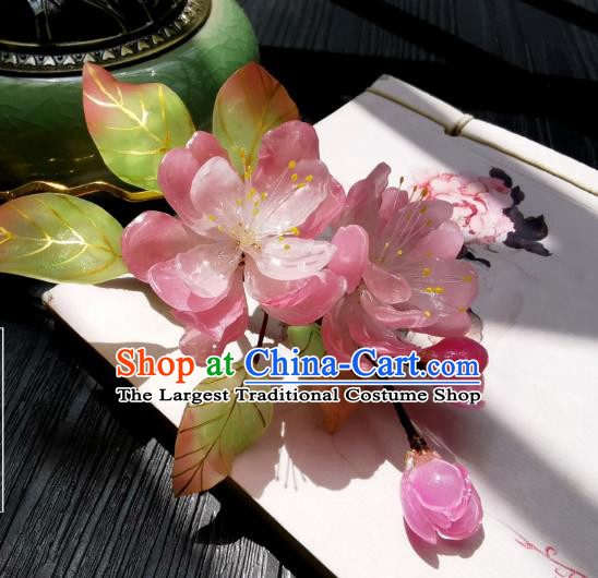 Chinese Classical Pink Begonia Hair Comb Handmade Hanfu Hair Accessories Ancient Song Dynasty Court Lady Flowers Hairpins