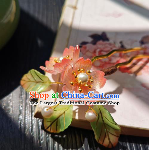 Chinese Classical Pink Sakura Hair Stick Handmade Hanfu Hair Accessories Ancient Song Dynasty Court Lady Flowers Hairpins