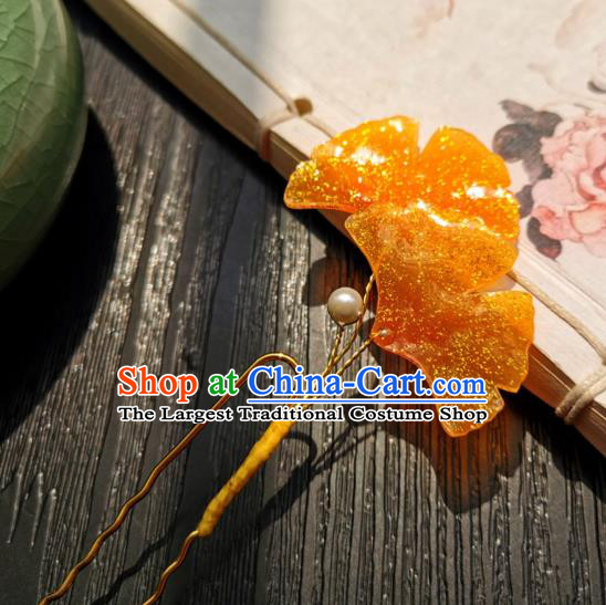 Chinese Classical Ginkgo Leaf Hair Stick Handmade Hanfu Hair Accessories Ancient Song Dynasty Golden Hairpins
