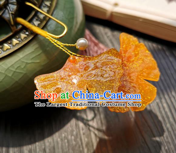 Chinese Classical Ginkgo Leaf Hair Stick Handmade Hanfu Hair Accessories Ancient Song Dynasty Golden Hairpins