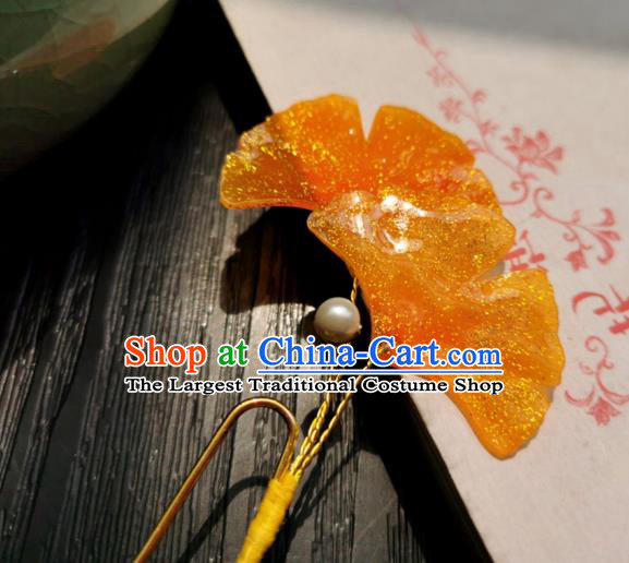 Chinese Classical Ginkgo Leaf Hair Stick Handmade Hanfu Hair Accessories Ancient Song Dynasty Golden Hairpins