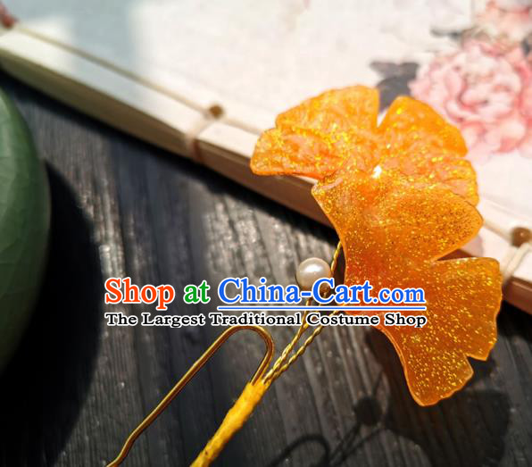 Chinese Classical Ginkgo Leaf Hair Stick Handmade Hanfu Hair Accessories Ancient Song Dynasty Golden Hairpins