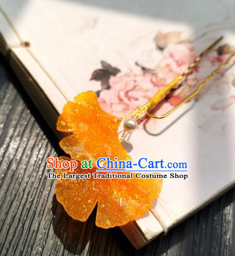 Chinese Classical Ginkgo Leaf Hair Stick Handmade Hanfu Hair Accessories Ancient Song Dynasty Golden Hairpins