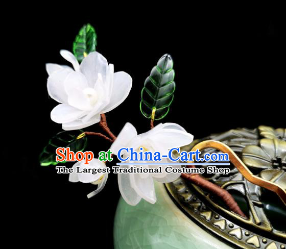 Chinese Classical White Flowers Hair Stick Handmade Hanfu Hair Accessories Ancient Song Dynasty Jasmine Hairpins