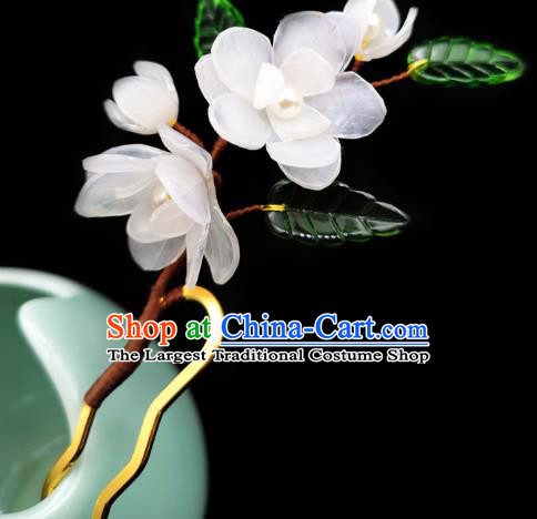 Chinese Classical White Flowers Hair Stick Handmade Hanfu Hair Accessories Ancient Song Dynasty Jasmine Hairpins