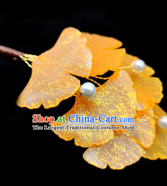 Chinese Classical Orange Ginkgo Leaf Hair Stick Handmade Hanfu Hair Accessories Ancient Song Dynasty Palace Hairpins