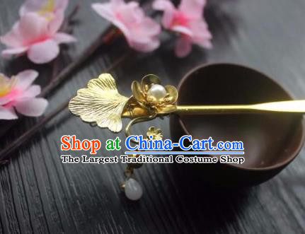 Chinese Classical Ginkgo Leaf Hair Stick Handmade Hanfu Hair Accessories Ancient Jin Dynasty Court Golden Plum Hairpins