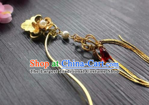 Chinese Classical Ginkgo Leaf Hair Stick Handmade Hanfu Hair Accessories Ancient Jin Dynasty Court Golden Tassel Hairpins