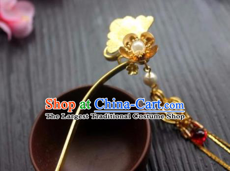 Chinese Classical Ginkgo Leaf Hair Stick Handmade Hanfu Hair Accessories Ancient Jin Dynasty Court Golden Tassel Hairpins