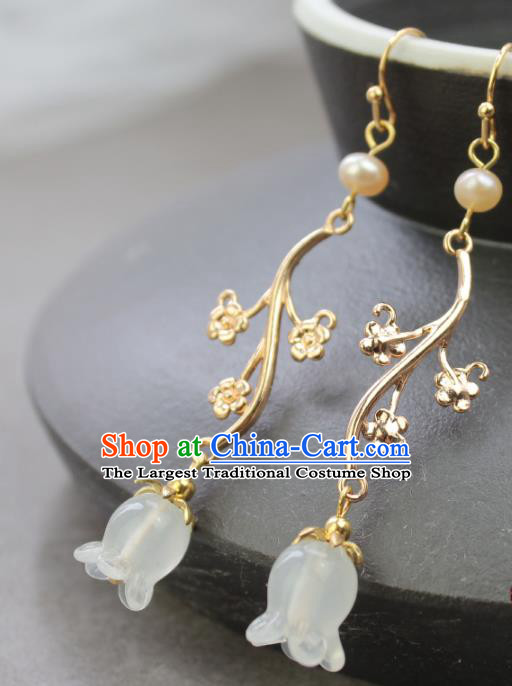 Chinese Handmade Convallaria Earrings Classical Jewelry Accessories Hanfu Ming Dynasty Princess Golden Plum Eardrop
