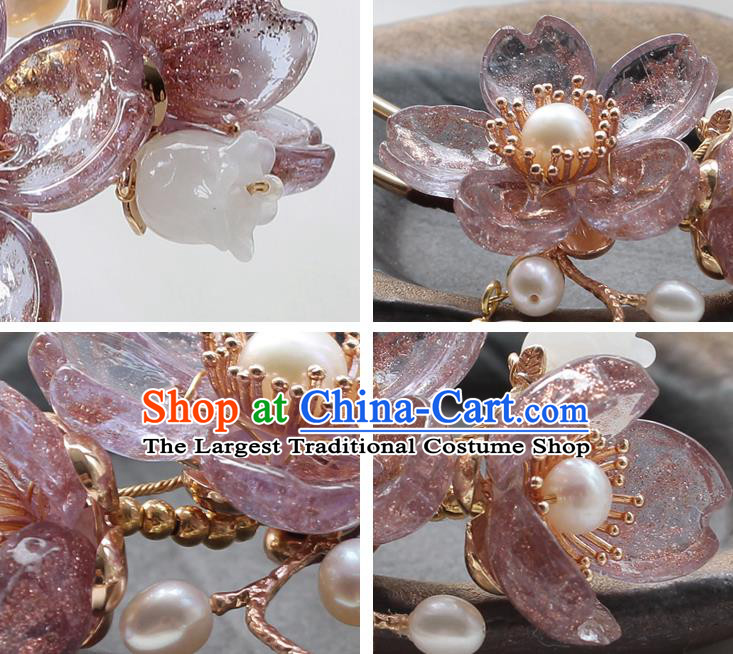 Chinese Classical Lilac Sakura Hair Stick Handmade Hanfu Hair Accessories Ancient Ming Dynasty Princess Beads Tassel Hairpins