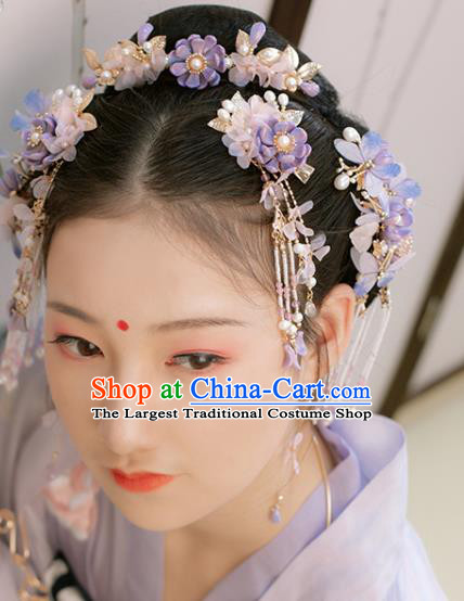 Chinese Classical Court Purple Butterfly Hair Stick Handmade Hanfu Hair Accessories Ancient Ming Dynasty Princess Flowers Tassel Hairpins