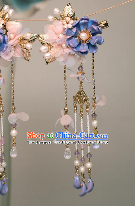 Chinese Classical Court Pink Silk Flower Hair Stick Handmade Hanfu Hair Accessories Ancient Ming Dynasty Princess Purple Lotus Hairpins