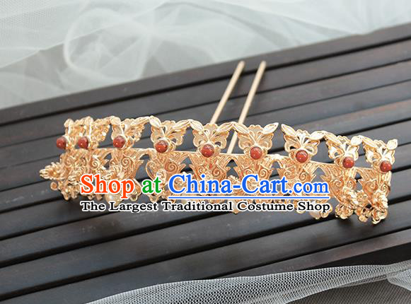 Chinese Classical Pearls Tassel Hair Crown Handmade Hanfu Hair Accessories Ancient Ming Dynasty Empress Golden Dragons Hairpins