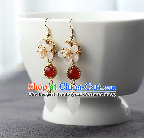 Chinese Handmade Agate Earrings Classical Jewelry Accessories Hanfu Ming Dynasty Princess Shell Flower Eardrop