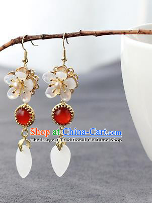 Chinese Handmade Agate Earrings Classical Jewelry Accessories Hanfu Ming Dynasty Princess Shell Flower Eardrop