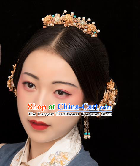 Chinese Classical Golden Phoenix Hair Sticks Handmade Hanfu Hair Accessories Ancient Ming Dynasty Empress Hairpins