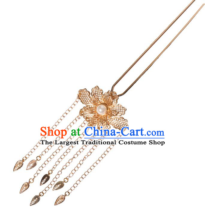 Chinese Classical Golden Peony Tassel Hair Stick Handmade Hanfu Hair Accessories Ancient Ming Dynasty Princess Hairpins