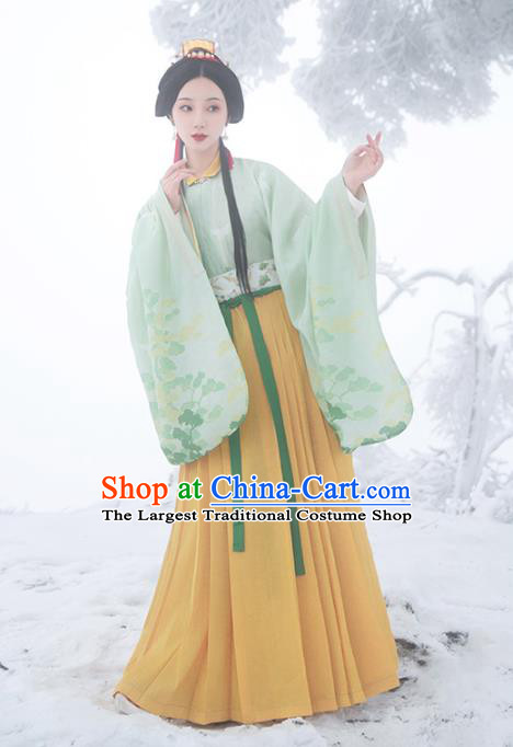 Chinese Ancient Ming Dynasty Taoist Nun Historical Costumes Traditional Green Blouse and Skirt Hanfu Apparels for Women