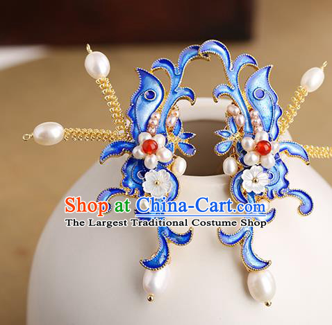 Chinese Classical Palace Pearls Agate Hair Crown Handmade Hanfu Hair Accessories Ancient Ming Dynasty Princess Golden Butterfly Hairpins