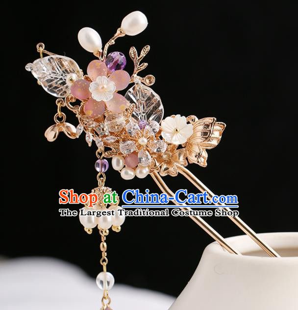 Chinese Classical Palace Purple Tassel Hair Stick Handmade Hanfu Hair Accessories Ancient Ming Dynasty Princess Butterfly Hairpins