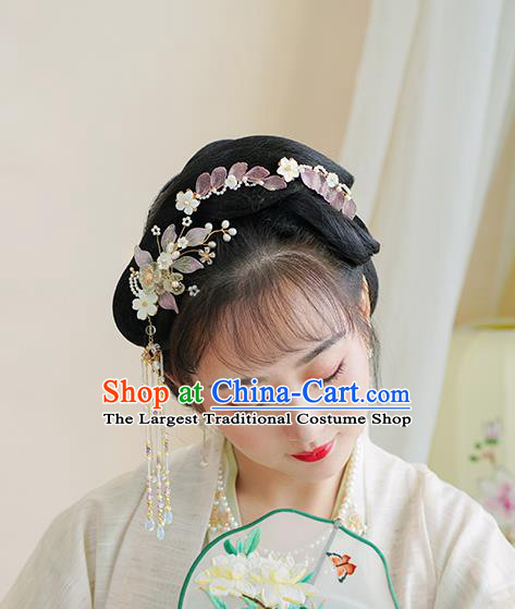 Chinese Classical Palace Lilac Leaf Hair Sticks Handmade Hanfu Hair Accessories Ancient Ming Dynasty Princess Hairpins