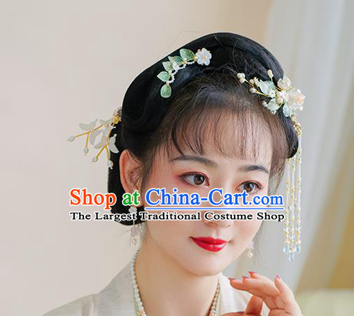 Chinese Classical Palace Green Leaf Hair Sticks Handmade Hanfu Hair Accessories Ancient Ming Dynasty Princess Hairpins