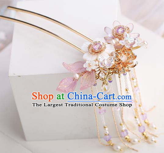 Chinese Classical Palace Flower Hair Sticks Handmade Hanfu Hair Accessories Ancient Ming Dynasty Princess Beads Tassel Hairpins