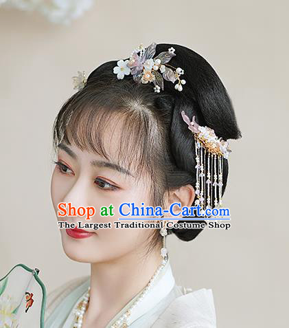 Chinese Classical Palace Flower Hair Sticks Handmade Hanfu Hair Accessories Ancient Ming Dynasty Princess Beads Tassel Hairpins