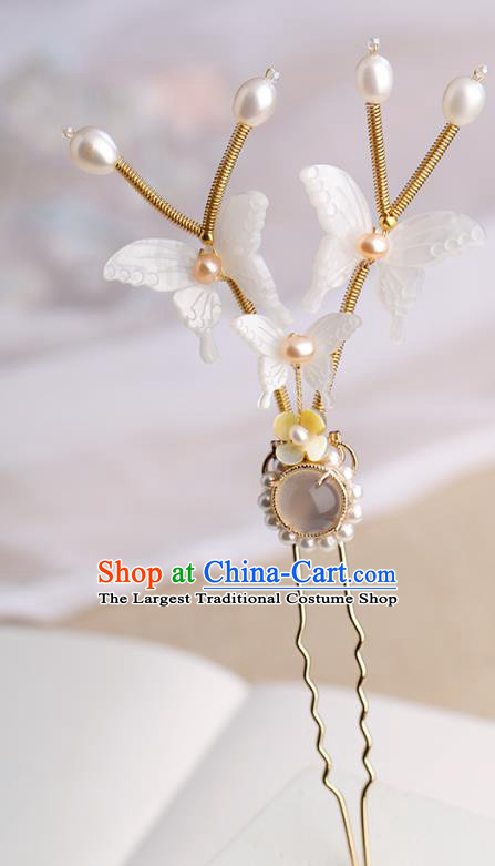 Chinese Classical Palace White Shell Butterfly Hair Sticks Handmade Hanfu Hair Accessories Ancient Ming Dynasty Princess Hairpins