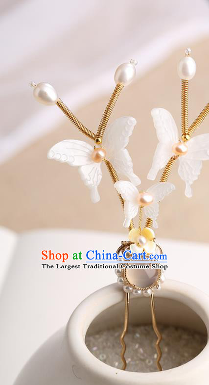 Chinese Classical Palace White Shell Butterfly Hair Sticks Handmade Hanfu Hair Accessories Ancient Ming Dynasty Princess Hairpins