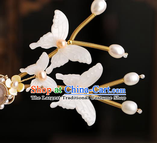 Chinese Classical Palace White Shell Butterfly Hair Sticks Handmade Hanfu Hair Accessories Ancient Ming Dynasty Princess Hairpins