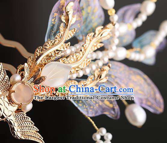 Chinese Classical Palace Lilac Phoenix Hair Sticks Handmade Hanfu Hair Accessories Ancient Ming Dynasty Princess Pearls Hairpins