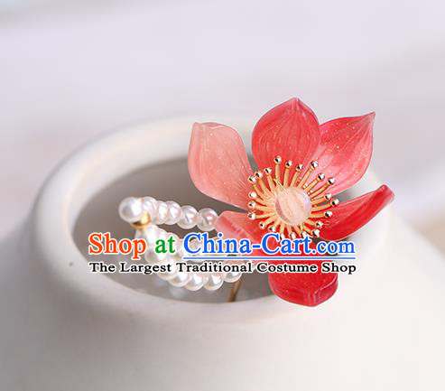 Chinese Classical Palace Red Lotus Hair Sticks Handmade Hanfu Hair Accessories Ancient Song Dynasty Princess Hairpins