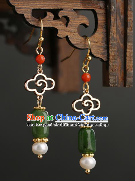 Chinese Handmade Jade Earrings Classical Ear Accessories Hanfu Ming Dynasty Empress Eardrop