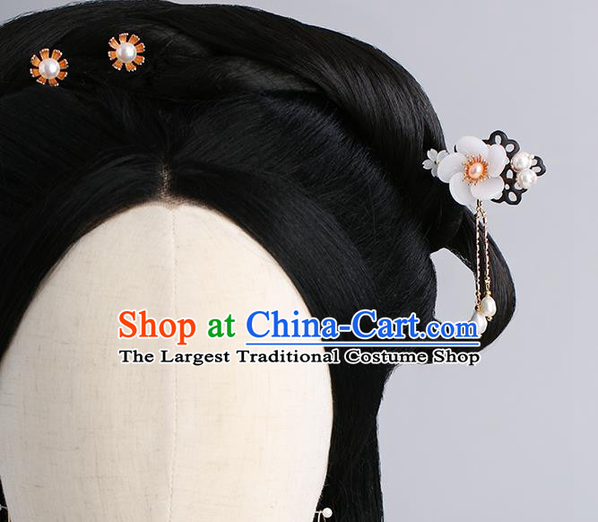 Chinese Classical Palace Pearl Plum Hair Sticks Handmade Hanfu Hair Accessories Ancient Ming Dynasty Princess Ebony Hairpins