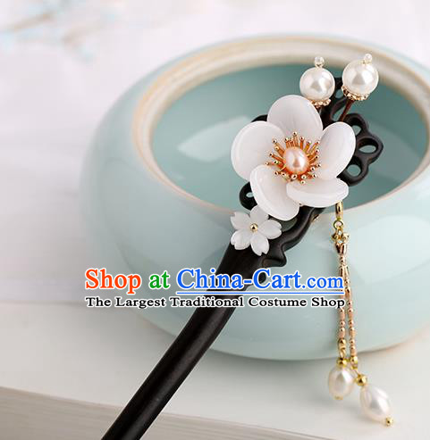 Chinese Classical Palace Pearl Plum Hair Sticks Handmade Hanfu Hair Accessories Ancient Ming Dynasty Princess Ebony Hairpins