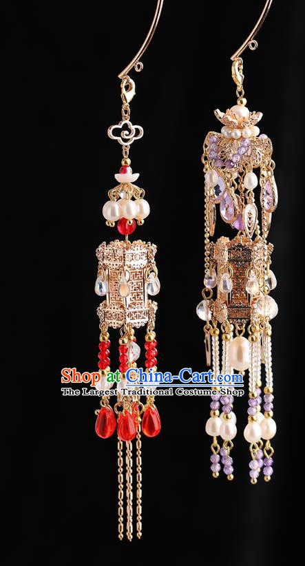 Chinese Classical Palace Tassel Hair Stick Handmade Hanfu Hair Accessories Ancient Ming Dynasty Princess Golden Dragon Hairpins