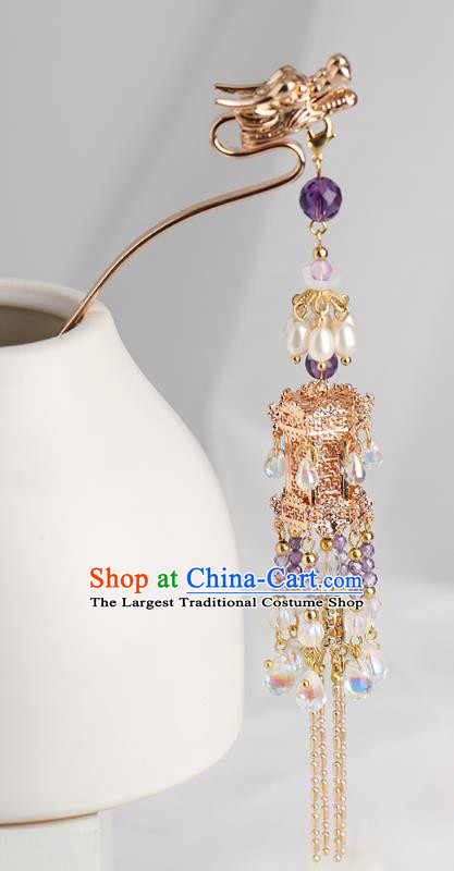 Chinese Classical Palace Tassel Hair Stick Handmade Hanfu Hair Accessories Ancient Ming Dynasty Princess Golden Dragon Hairpins