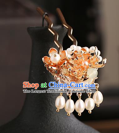 Chinese Classical Palace Chrysanthemum Hair Sticks Handmade Hanfu Hair Accessories Ancient Ming Dynasty Princess Golden Pearls Hairpins