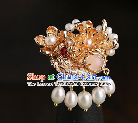 Chinese Classical Palace Chrysanthemum Hair Sticks Handmade Hanfu Hair Accessories Ancient Ming Dynasty Princess Golden Pearls Hairpins