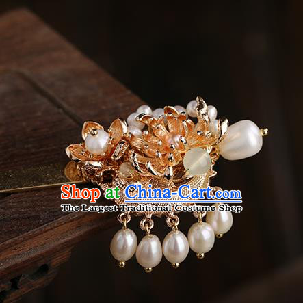 Chinese Classical Palace Golden Chrysanthemum Hair Sticks Handmade Hanfu Hair Accessories Ancient Ming Dynasty Princess Pearls Hairpins