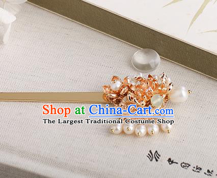 Chinese Classical Palace Golden Chrysanthemum Hair Sticks Handmade Hanfu Hair Accessories Ancient Ming Dynasty Princess Pearls Hairpins