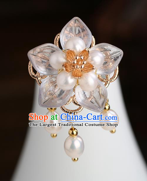 Chinese Classical Palace Pearl Plum Hair Sticks Handmade Hanfu Hair Accessories Ancient Ming Dynasty Princess Hairpins