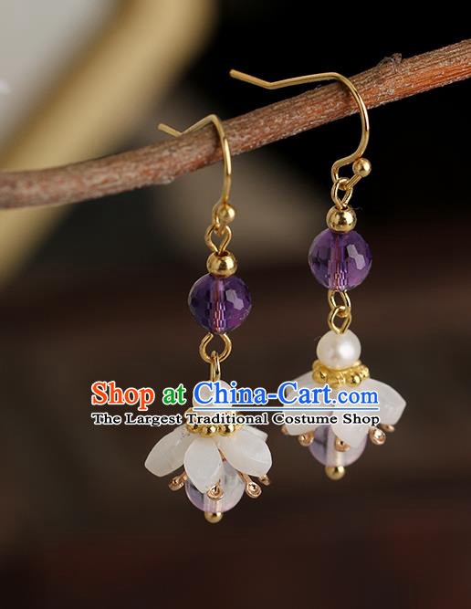 Chinese Handmade Earrings Classical Ear Accessories Hanfu Ming Dynasty Princess Amethyst Eardrop
