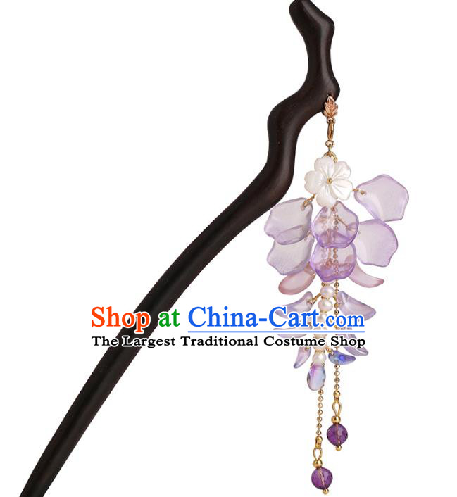 Chinese Classical Palace Wisteria Hair Sticks Handmade Hanfu Hair Accessories Ancient Ming Dynasty Princess Ebony Hairpins