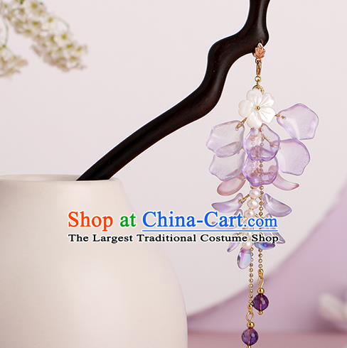Chinese Classical Palace Wisteria Hair Sticks Handmade Hanfu Hair Accessories Ancient Ming Dynasty Princess Ebony Hairpins